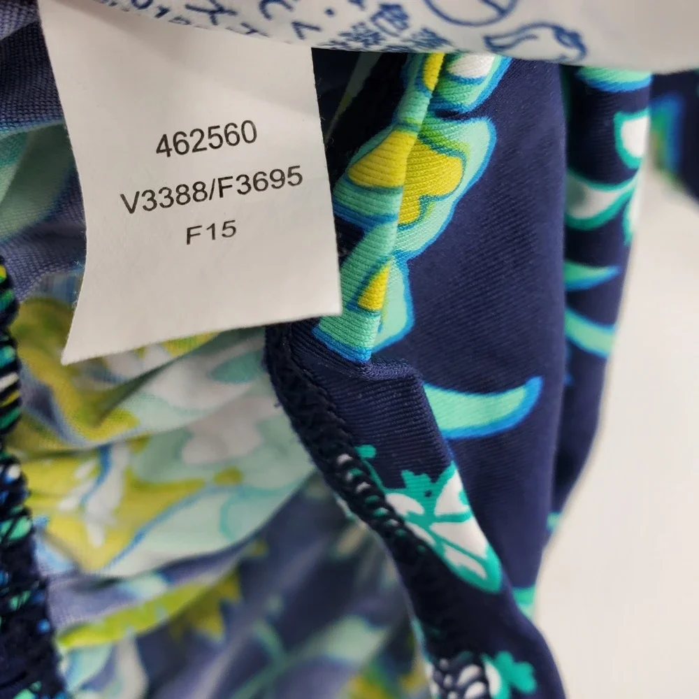 Lands End Women's Floral Paisley Swim Tee Rash‎ Guard Ruched Navy XS Swimsuit